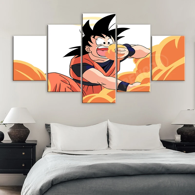

Wall Art 5 Pcs Son Goku Canvas Paintings Dragon Ball Anime Character Modular Posters Print Living Room Home Decor Picture Frame