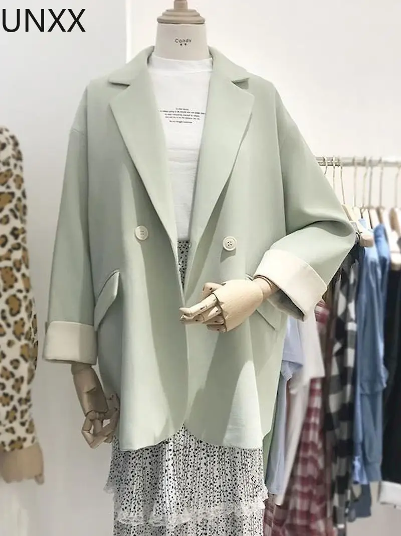 

Новый однотонный Блейзер UNXX, цельный Весенний костюм с длинным рукавом, куртка, Женский блейзер, женский черный блейзер большого размера дл...