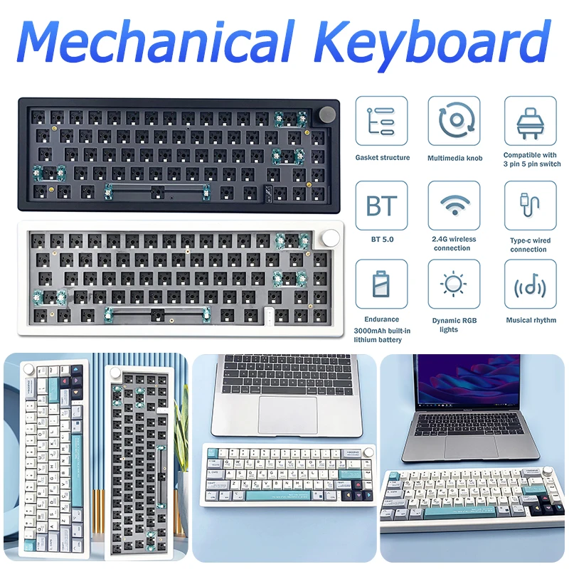 

67 Keys Customized Mechanical Keyboard Kit Hot-swappable Bluetooth 2.4G Wireless RGB Backlit Gasket Structure Keyboard 3-Mod