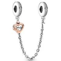 authentic 925 sterling silver moments family heart safety chain bead charm fit women pandora bracelet necklace jewelry