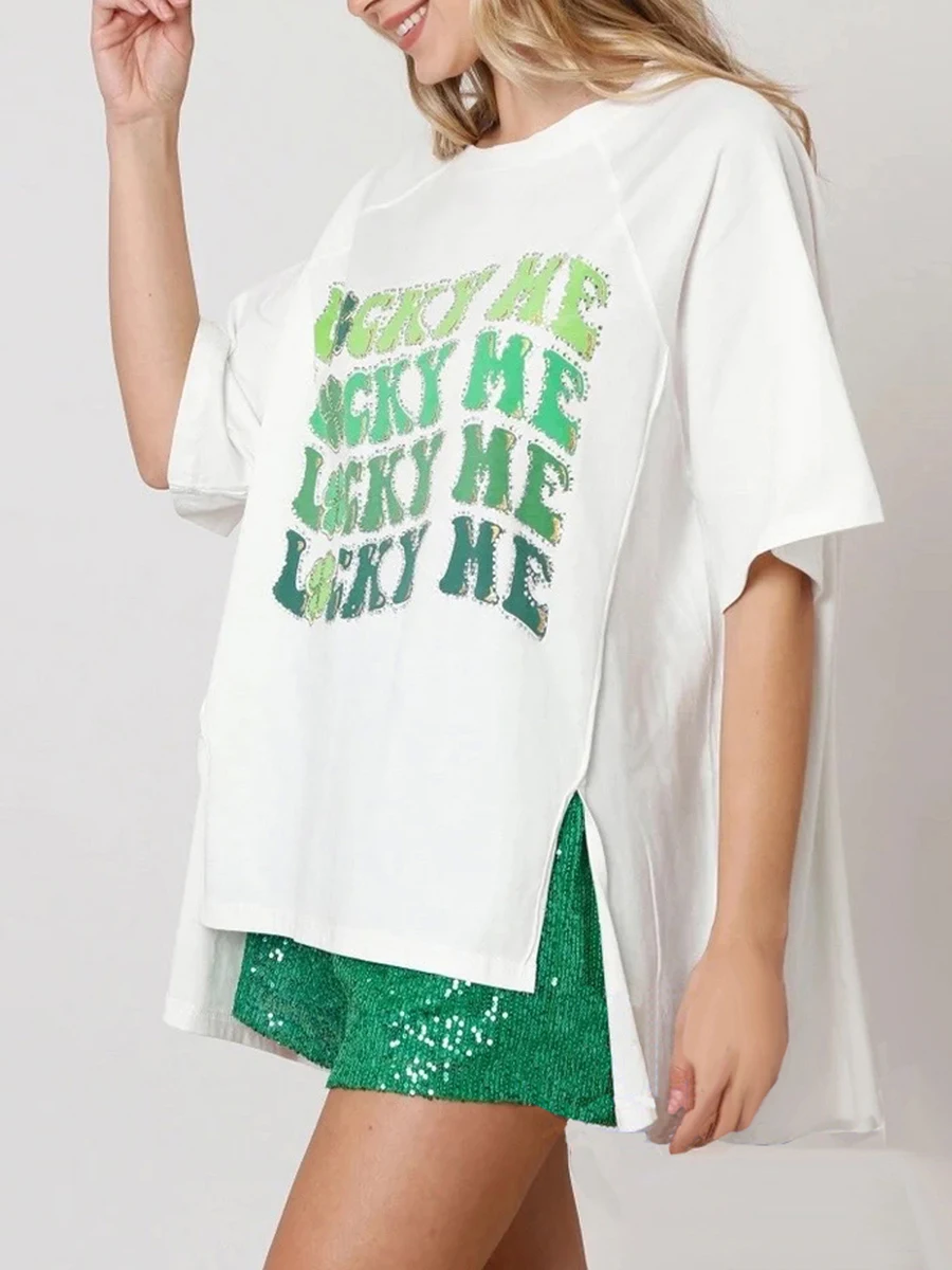 Футболка женская с круглым вырезом топ в Ирландском стиле коротким рукавом до