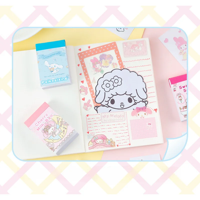 

Sanrio Sticker 6 Styles 50pcs/book Kuromi Cinnamoroll My Melody Pompom Purin Book DIY Hand Account Material Decorative Stickers