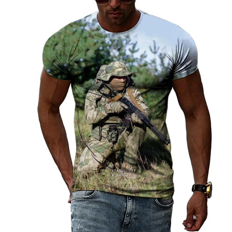 

Summer 2022 Casual Men's Special Forces Soldier Graphic T-shirt Handsome Street Personality Fashion Trend Plus Size Top