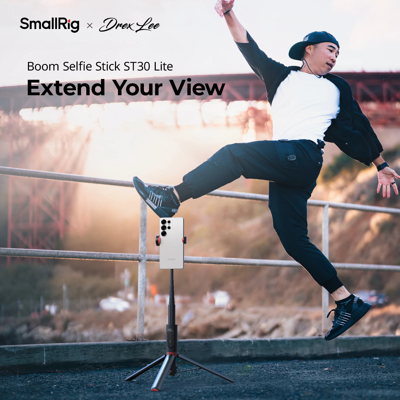 Фото Палка для селфи SmallRig x Drex Lee Boom ST30 Lite, регулируемая высота 12,2–57,9 дюйма, держатель для телефона со штативом, черный -5292 №2