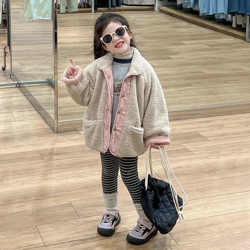 Пальто для девочек двустороннее шерстяное пальто с хлопковой подкладкой новинка