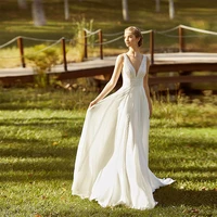 simple v neck sleeveless tulle a line bridal gown wide sexy backless chiffon vestido de novia 2022 custom made