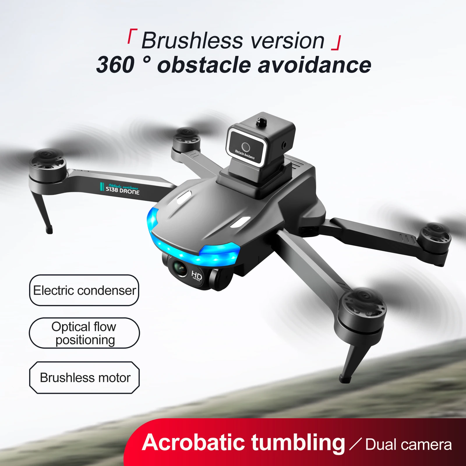 S138 Drone 4K Dual Camera Wide Angle Obstacle Avoidance Optical Flow Positioning Brushless RC Drone Foldable Quadcopter Boy Toys enlarge