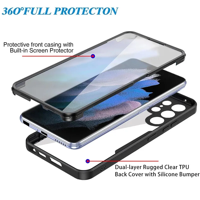 

360 Full Cover Protection Case For Samsung Galaxy S22 Ultra S21 FE A72 A52 A32 A22 A12 A21S A71 A51 Camera Lens Screen Protector
