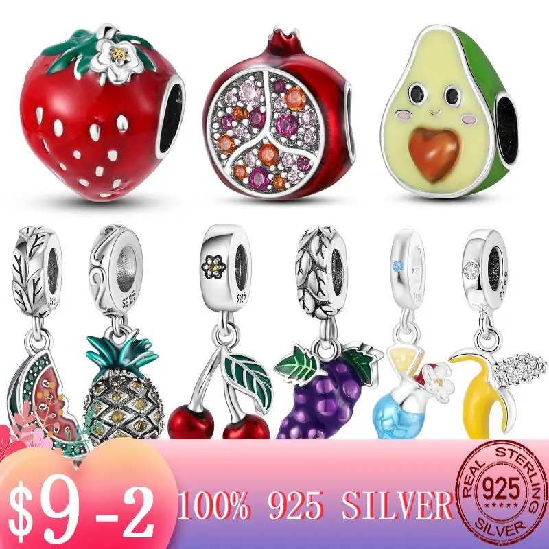 

2022 Новые Летние фрукты, вишня, клубника, арбуз, Подвески подходят для женских ювелирных изделий из серебра 925 пробы