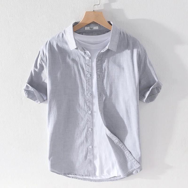 Мужская рубашка с короткими рукавами Однотонная длинным рукавом в клетку