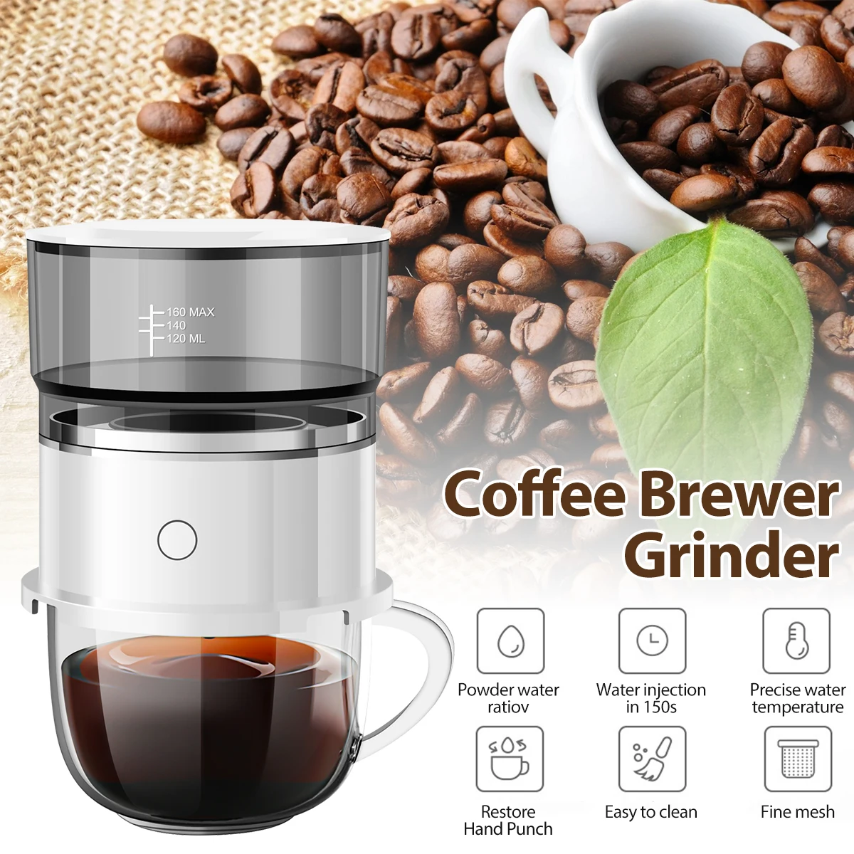 

Coffee Brewer Kit Mini Portable Coffee Grinder Smart Automatic Drip Coffee Pot Hand Brewing Coffee Machine Battery Powered