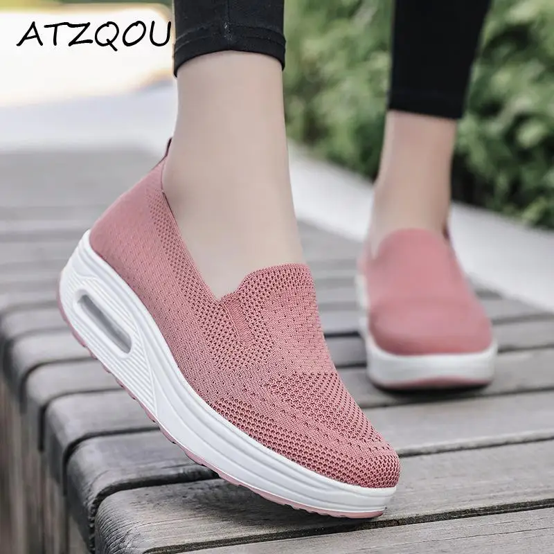 

Shoes Women Flat Sneakers Comfy Vulcanized Shoes Platform Thick Sole Breathable Mesh Female Shoes Casual Slip-On Ladies Loafers