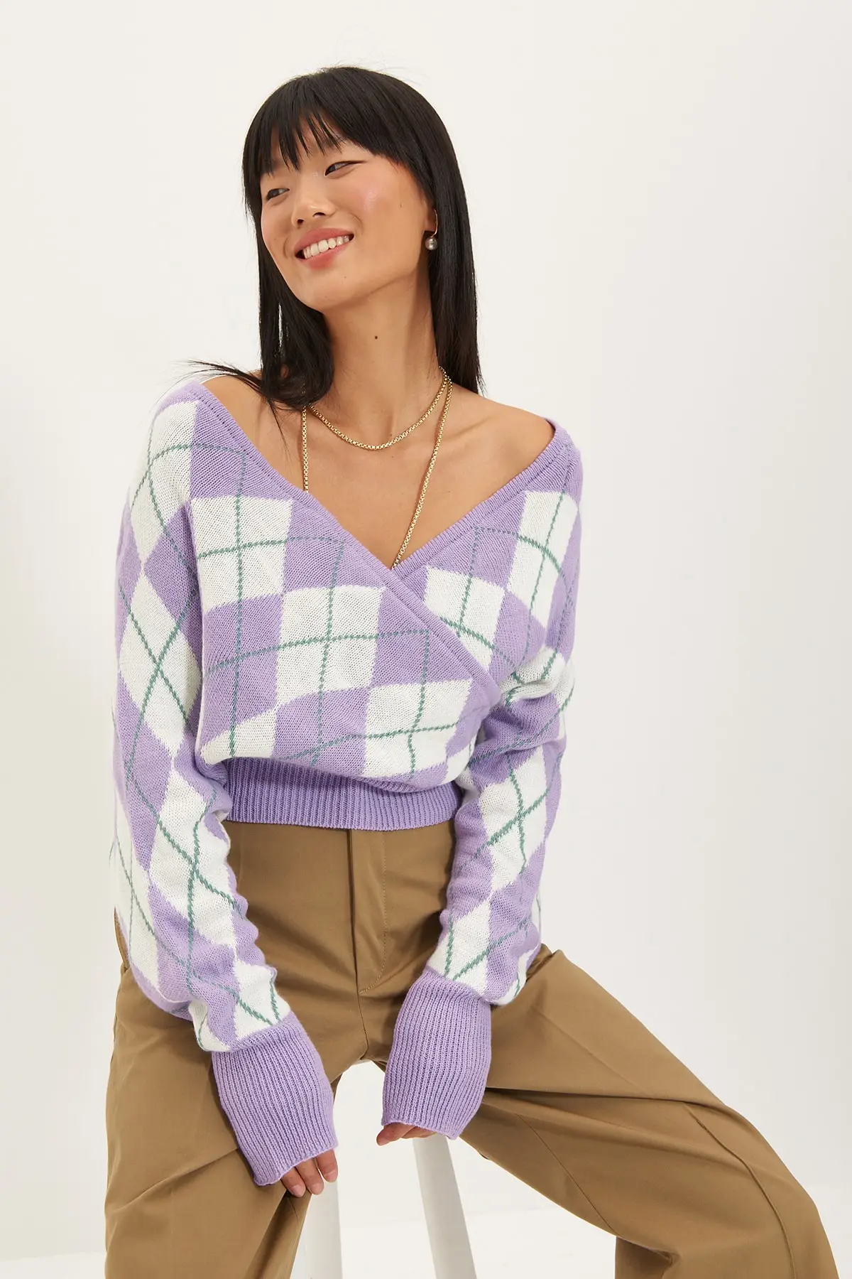

Trendyol Jacquard Double Breasted Collar Knitwear Sweater TWOAW22KZ0518