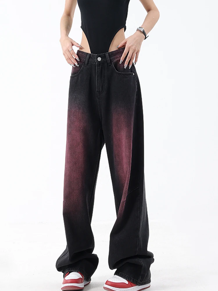 

Джинсы женские контрастные с высокой талией, шикарная уличная одежда в стиле хип-хоп, прямые брюки из денима с широкими штанинами, черные розовые синие, на лето