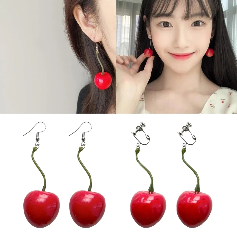 

Red Cherry Earrings Sweet Girl Heart Earrings Simple and Lovely Autumn and Winter Earrings No Pierced Ears Ear Clips DropShip