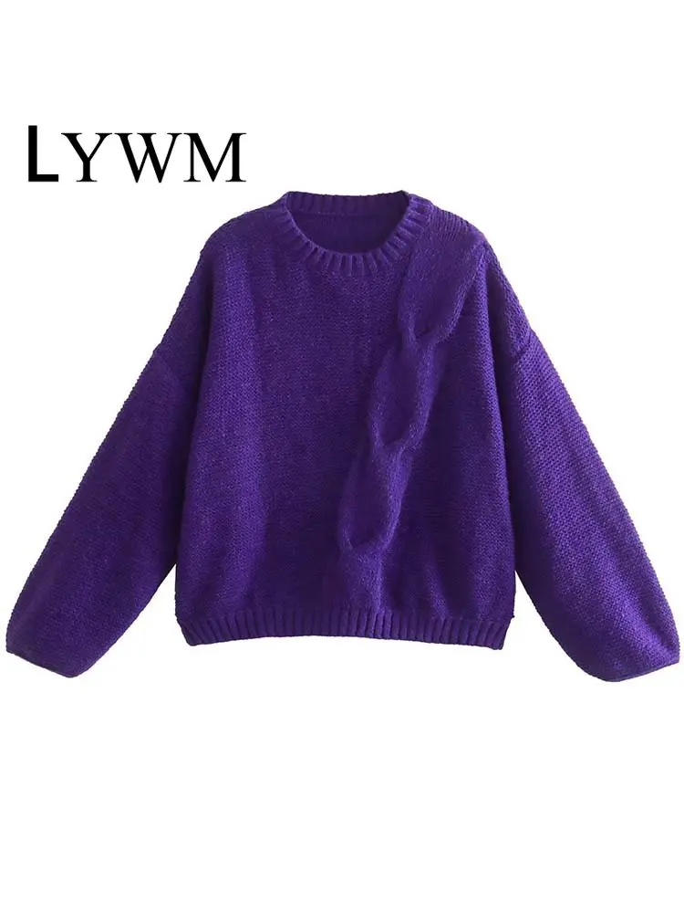 

Модный женский вязаный пуловер LYWM с цветочным узором, свитер, женские шикарные топы с длинным рукавом и круглым вырезом