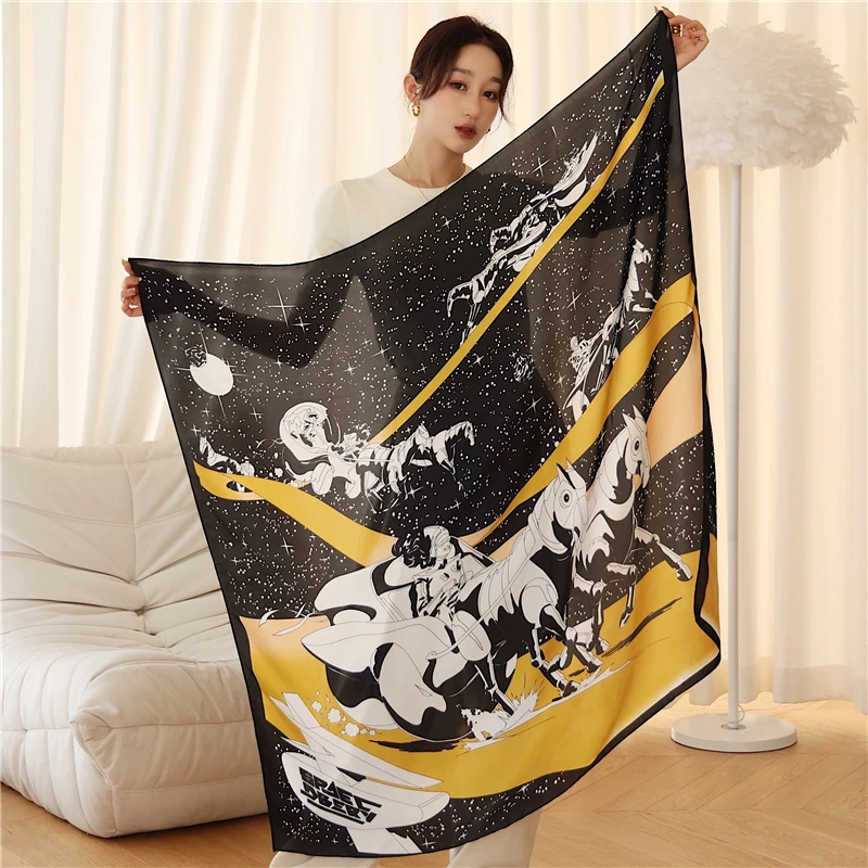 

New Square Satin Silk Scarf for Women Design Shawl Print Large Foulard Female Headbands Hijab Lady Beach Scarves Bufanda Bandana