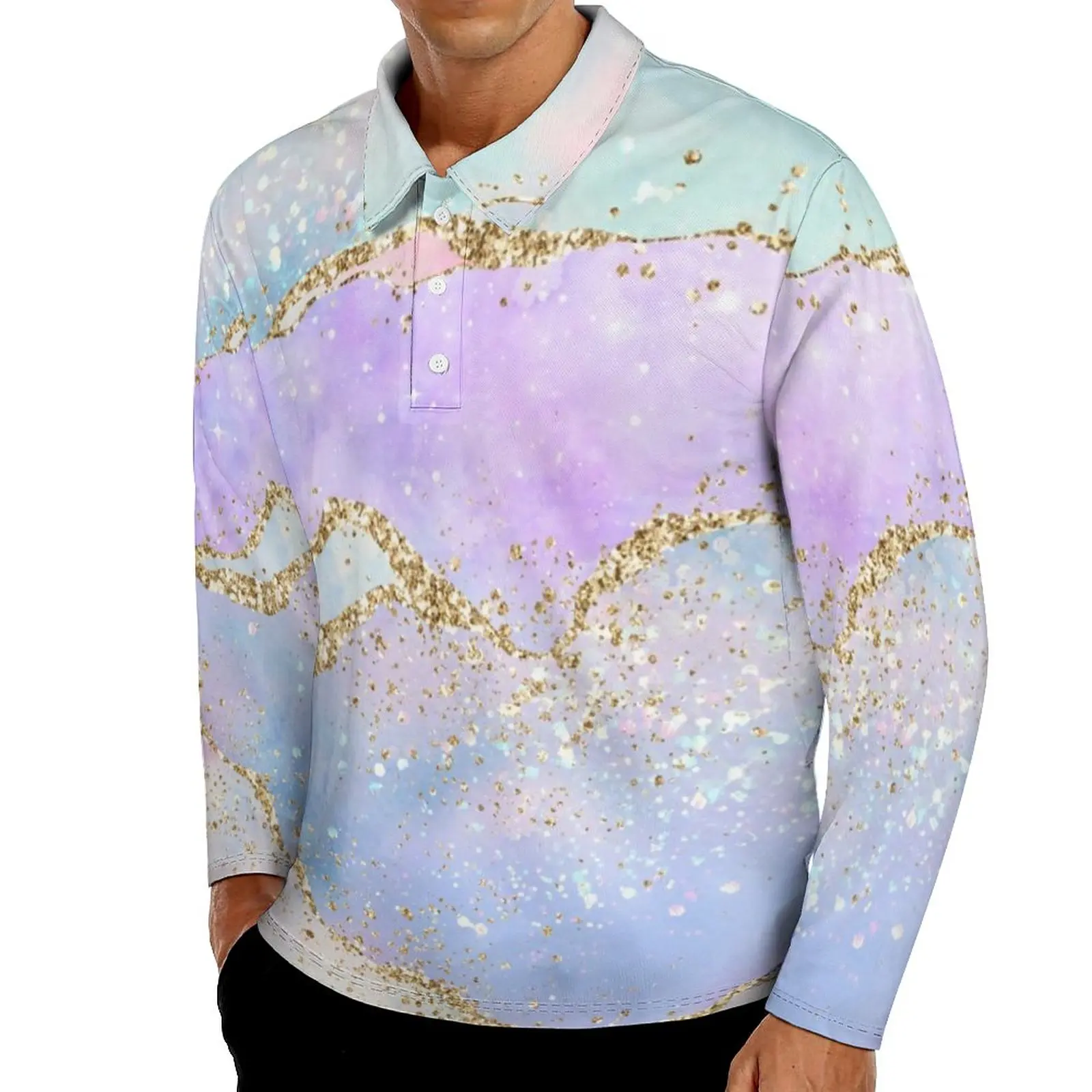 

Рубашка-поло мужская с мраморным принтом и длинным рукавом