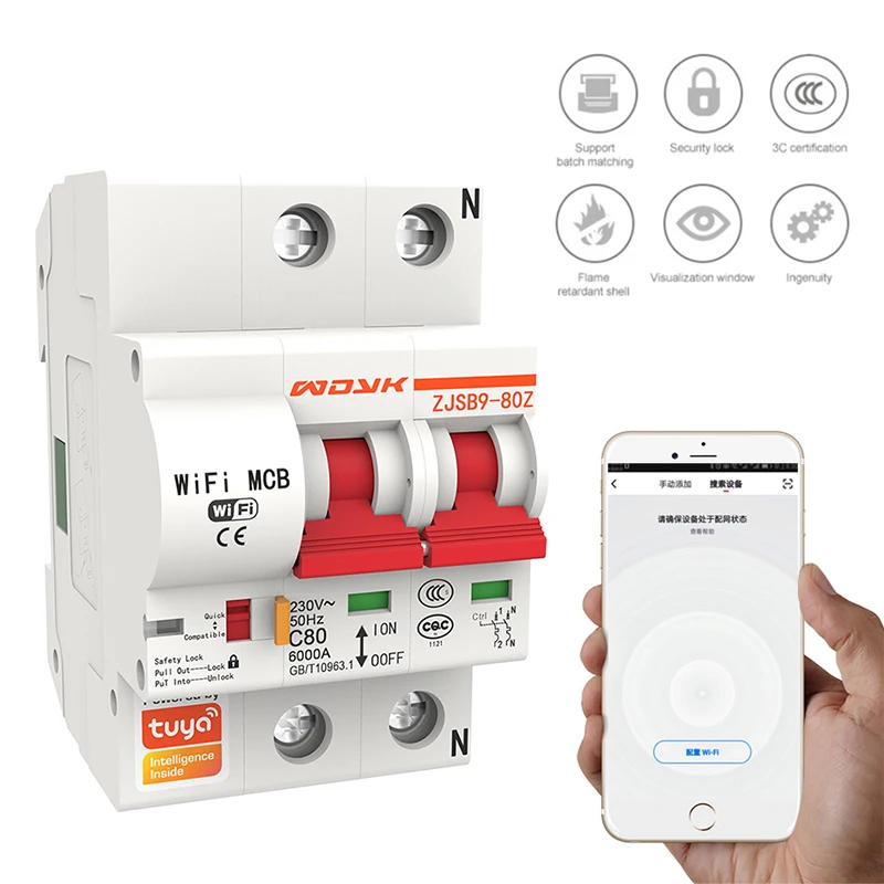 

WIFI Tuya Smart Circuit Breaker 10A-125A 2P IoT Air Switch protection Smart Life APP Control Work With Amazon Alexa Google Home
