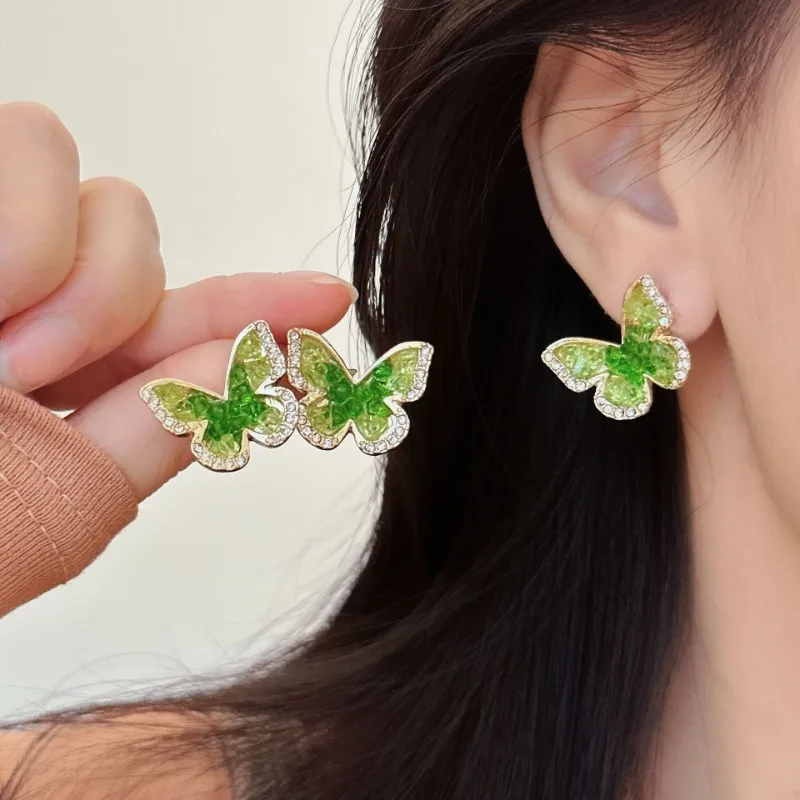 Новые Модные Зеленые циркониевые серьги в форме бабочки Женские винтажные