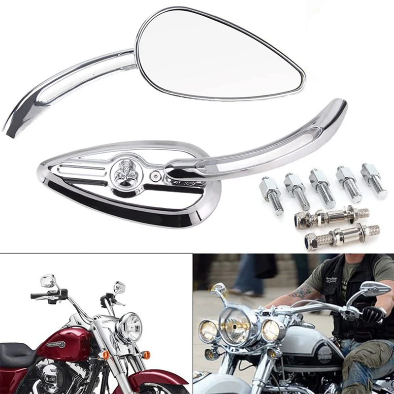 

1 Pair Skull Rearview Mirrors Motorcycle Aluminum Side Rear View Mirror For Sportster Dyna Heritage Softail Cruiser