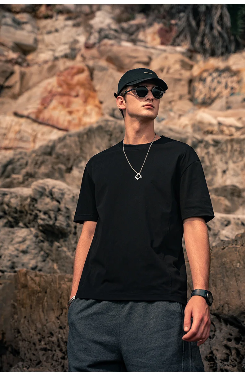 

7288 Creative line design European and American simple solid color short-sleeved T-shirt