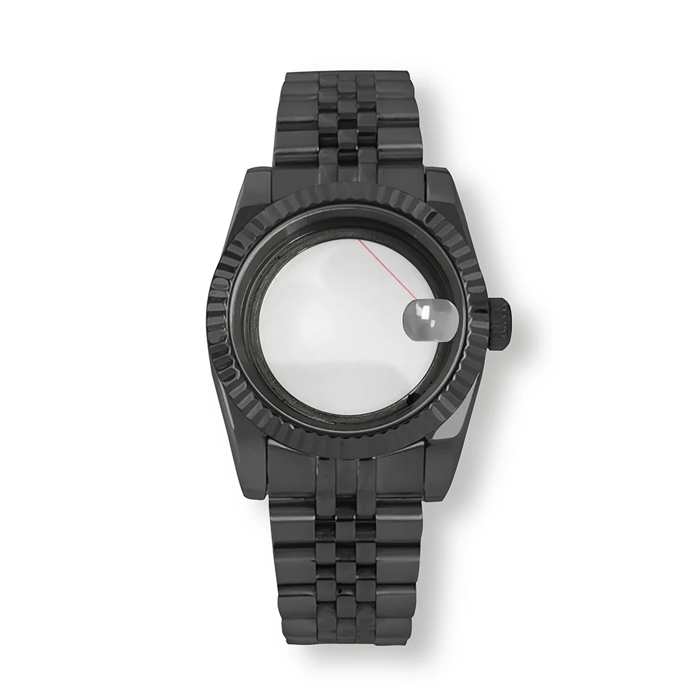 

39 мм черный Pvd NH35 чехол и браслет подходит для движений NH36 Инструменты для ремонта ободка с сапфировым стеклом