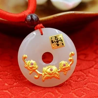 chinese natural white jade hand carved peony flower donut pendant fashion boutique jewelry men and women necklace popular gifts