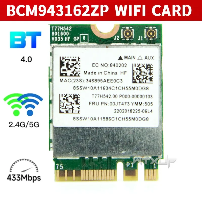 BCM943162ZP 802.11AC WLAN-карта 2 4G 5G 433M Wifi + Bluetooth 4 0 NGFF 00JT473 для Lenovo G50-30 45 70 70M Z50-70-75 E455 E555 - купить