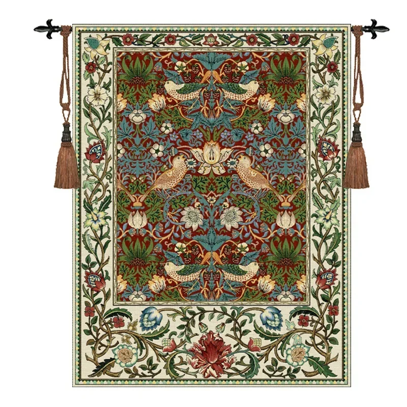 Фото Гобелен William Morris Strawberry Rich Lucky Bird, текстильный декоративный настенный гобелен для дома, декоративный 68*88 см №2