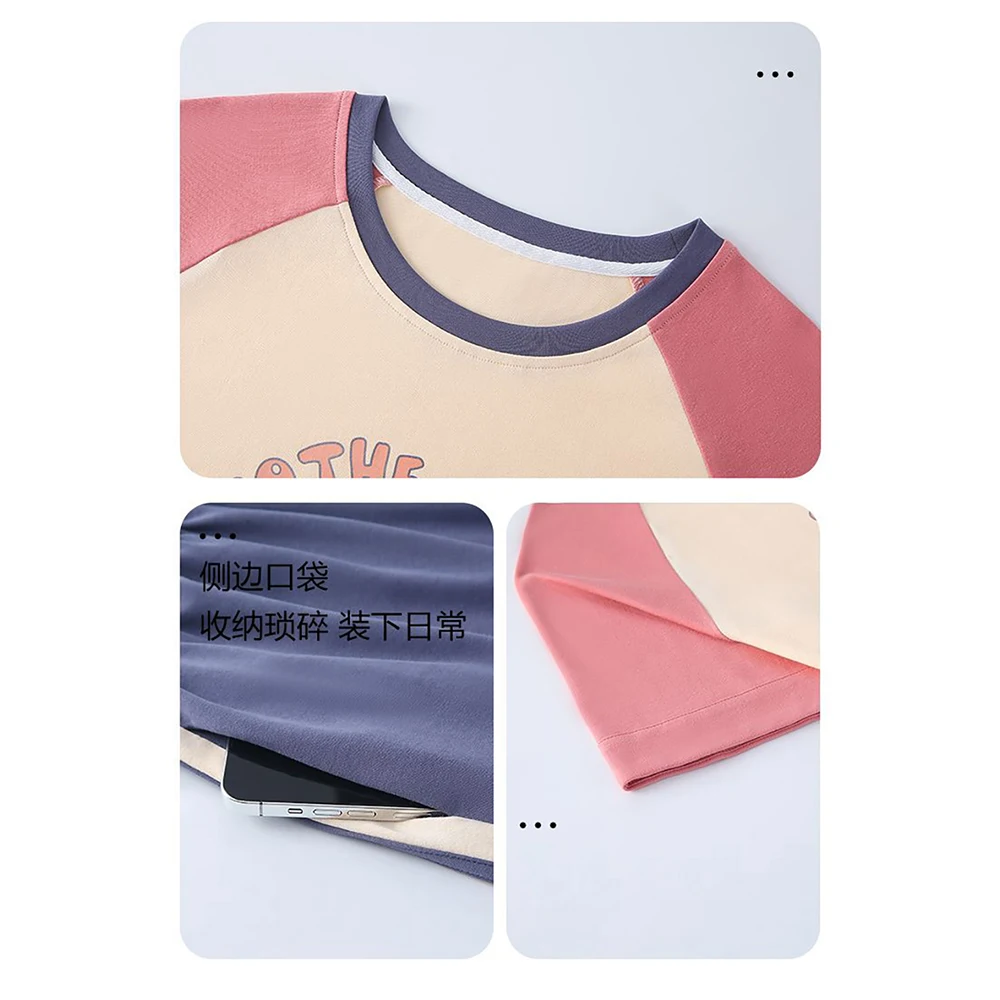 Cute Print Women's Summer Suit 100% Cotton Pijamas Sets for Women Causal Loose Short Sleeve Sleepwear+Elastic Pajamas Shorts