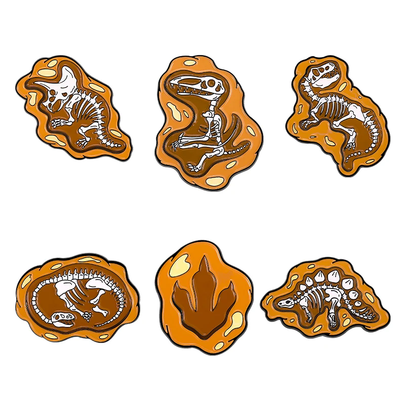 Dinosaur Fossil Enamel Pin Jurassic Animal Bone Clothes Backpack Lapel Badge Dinosaur Skeleton Pin Jewelry Gift for Kids Friends
