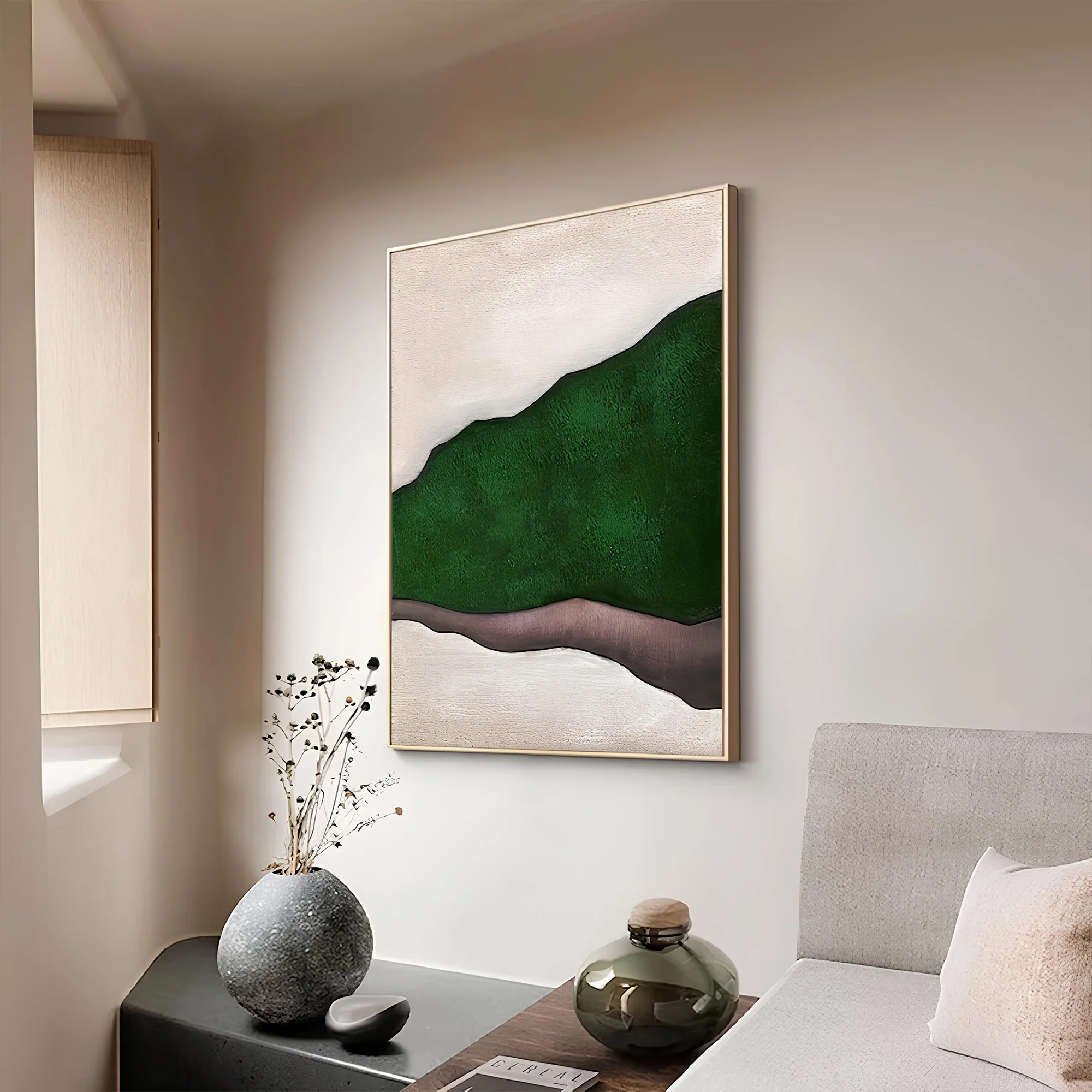 

Ручная роспись Абстрактная настенная живопись, зелено-белая масляная живопись на холсте, домашний декор, индивидуальный декор комнаты для гостиной