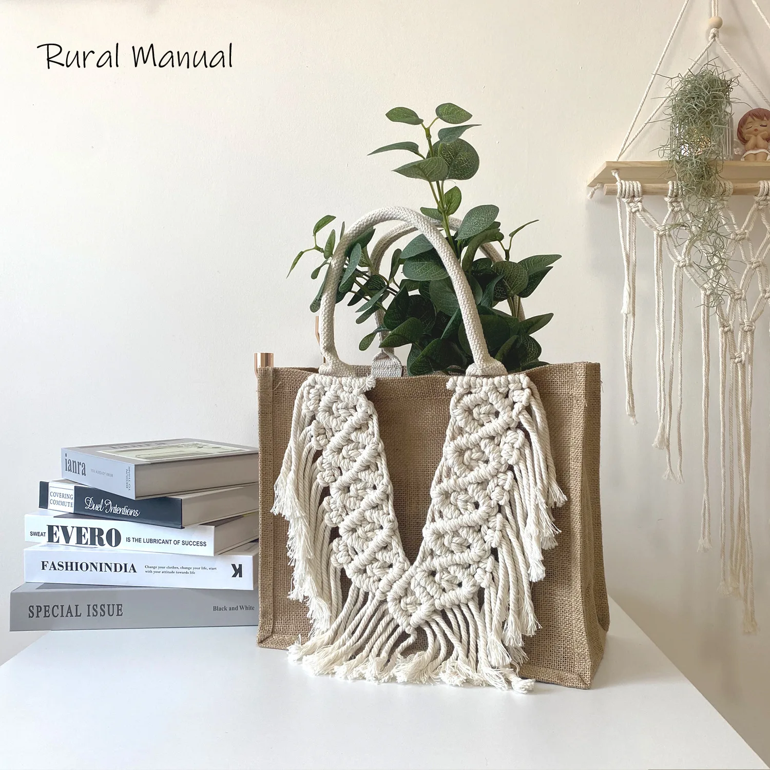 

00X01 cotton rope hand-woven packaging decorative linen bag dry flower bag beach tourism photo handbag bag