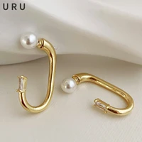 fashion jewelry metal drop earrings hot sale simply design golden plated aaa zircon round pearl earrings for women gifts