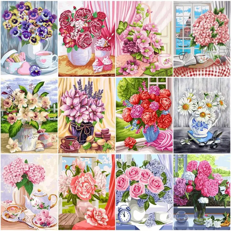 

CHENISTORY 5D Diamond Painting Flower Diamond Embroidery Window Scenery Diamond Painting Cross Stitch Mosaic Decor Picture