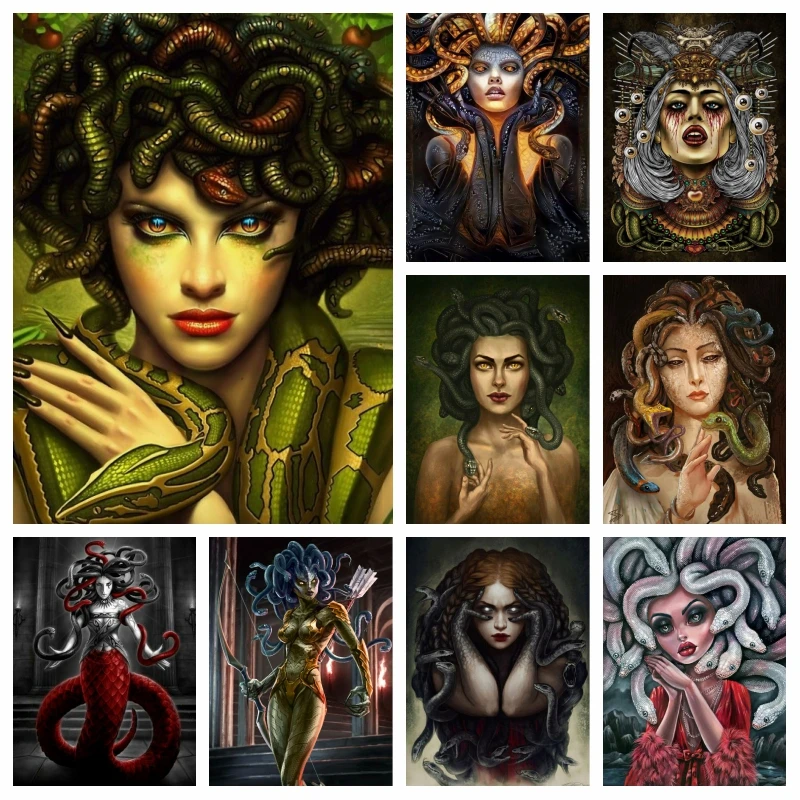 

Ancient Greek Gorgon Fantasy Medusa Diamond Painting Horror Snake Mythology Art Full Embroidery Cross Stitch Kit Home Decor