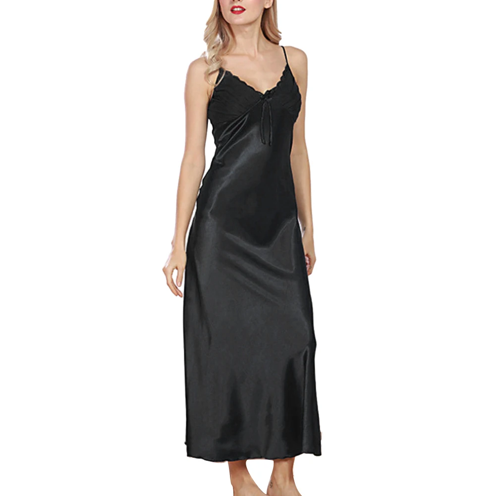 HOT Summer Silk Nightgown Women Pleated V Neck Sleeveless Maxi Nightdress Silk Pleated V Neck Sleeveless Female Nightgown