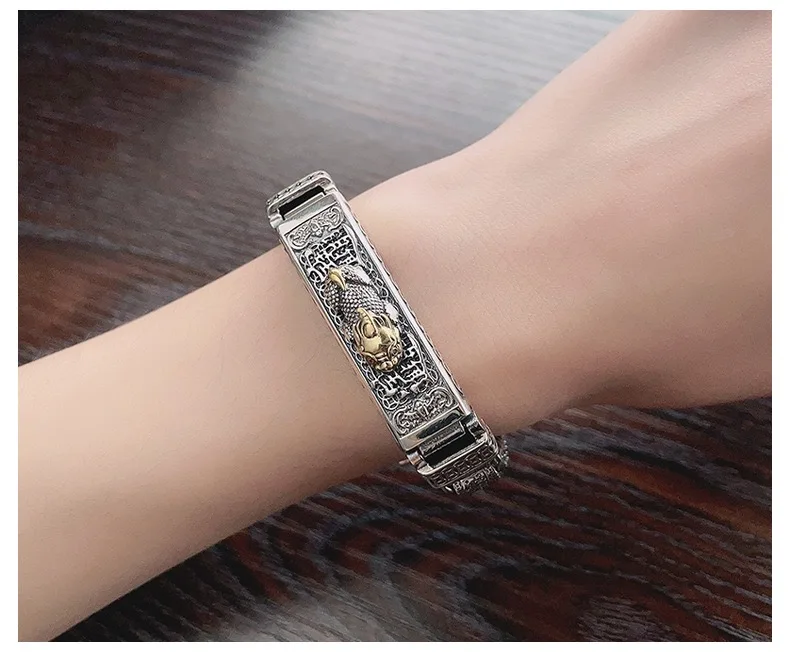 Винтажный Мужской Браслет на удачу из серебра 100% пробы