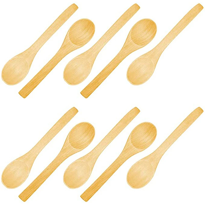 

10Pcs Bamboo Jam Spoon Baby Honey Spoon Coffee Spoon Delicate Kitchen Using Condiment Small scoop 13x3cm Teaspoon