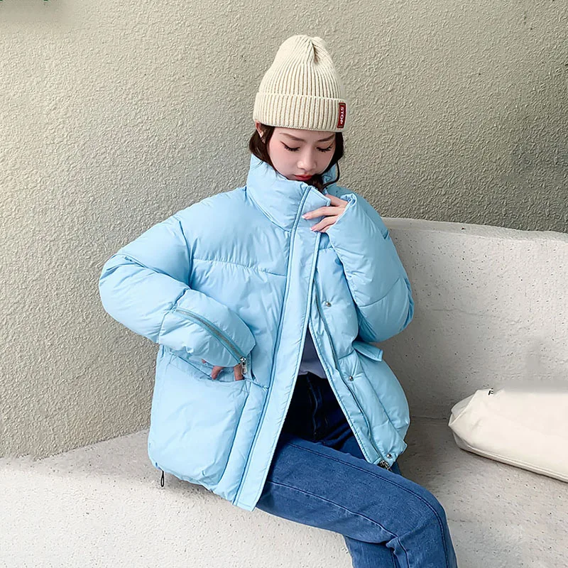 Short cotton clothes Women's 2022 Autumn And Winter large size Bread Coat Korean Version loose Stand Collar College Wind Jacket
