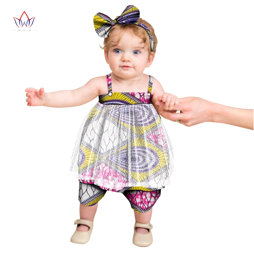 

Африканская детская одежда, детские традиционные хлопковые платья Дашики, подходящая повязка на голову, детские платья с Африканским принт...