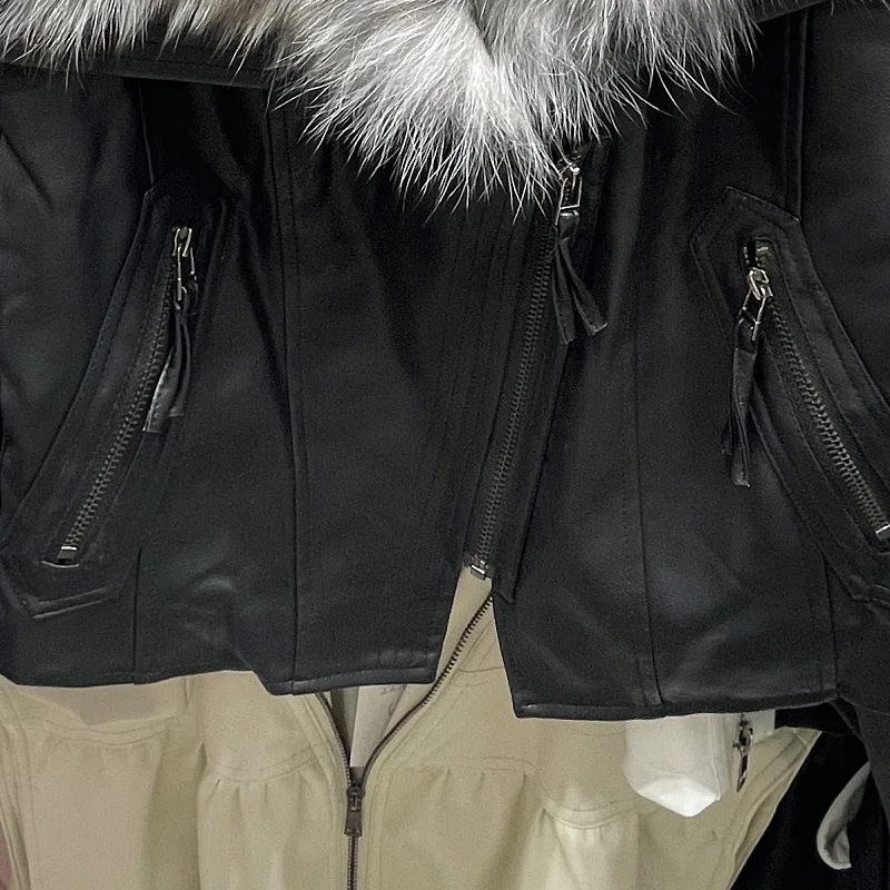 KoHuiJoo  2022 Autumn Winter Korean Fashon Leather Coat Women with Fur Collar Cotton Padded Jacket Multicolour Zippers Coats