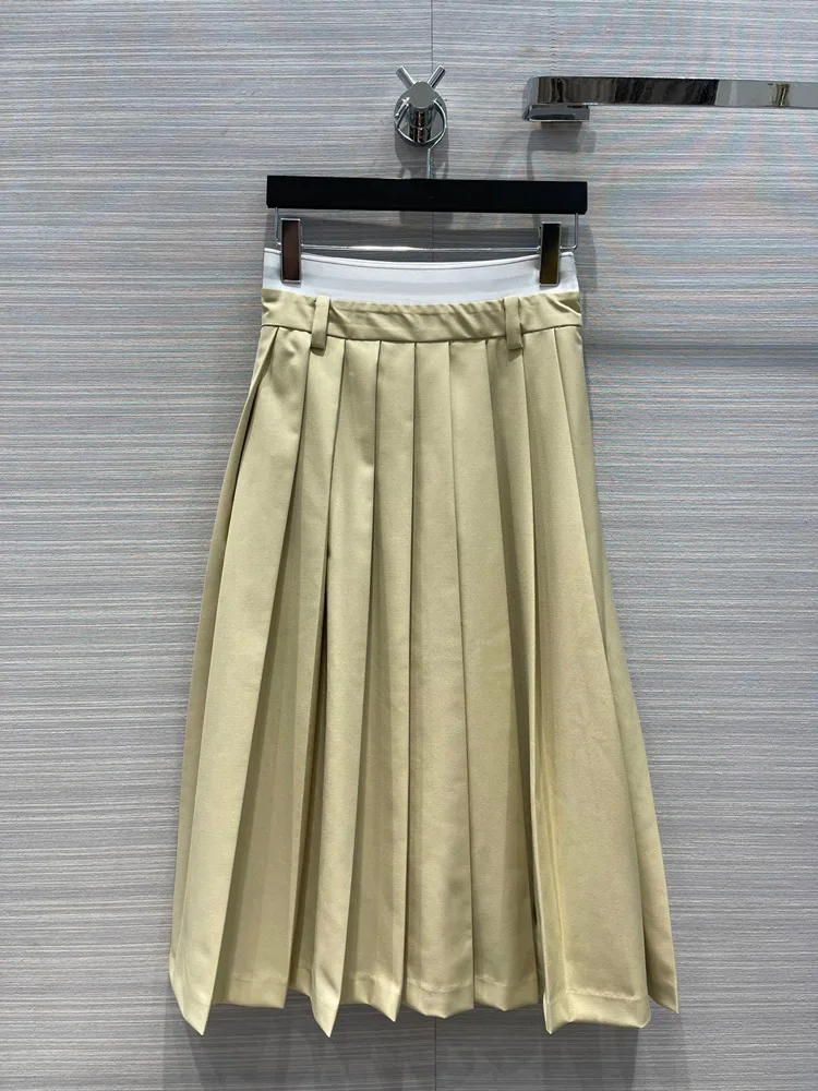 

2022 Autumn Pleated Long Skirt Solid Color Elegant High-waisted A-line Umbrella Skirt Luxury Women Skirts