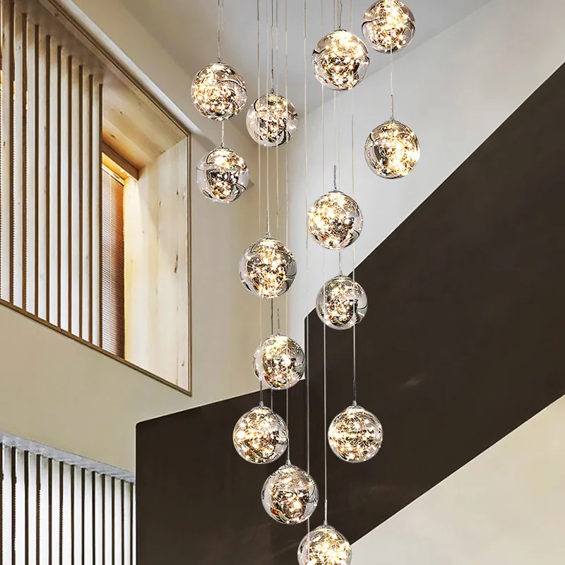 

Led Art Chandelier Pendant Lamp Light New modern spiral staircase long living room villa kitchen attic crystal ball starry sky