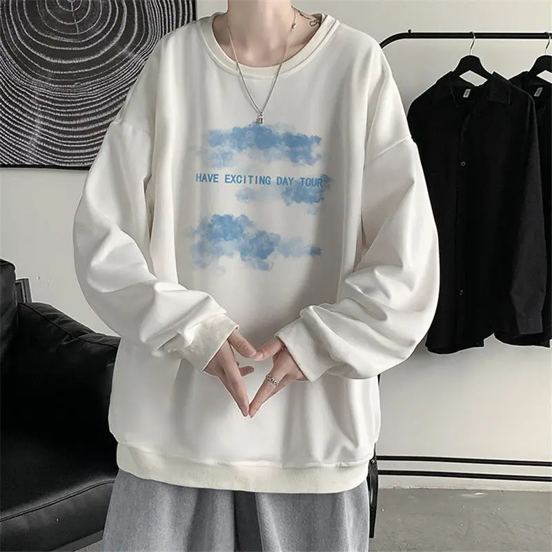 

Long-sleeved Men's T-shirt 2022 Round Neck Hooded Sweater Men's Loose Trend Spring and Autumn Long-sleeved T-shirt Retro Clothes
