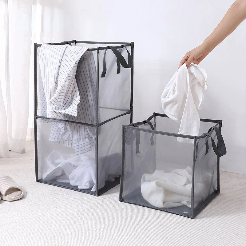 

Japanese Double-layer Foldable Dirty Laundry Basket Bathroom Large-capacity Laundry Basket Home Ultra-light Hamper Basket