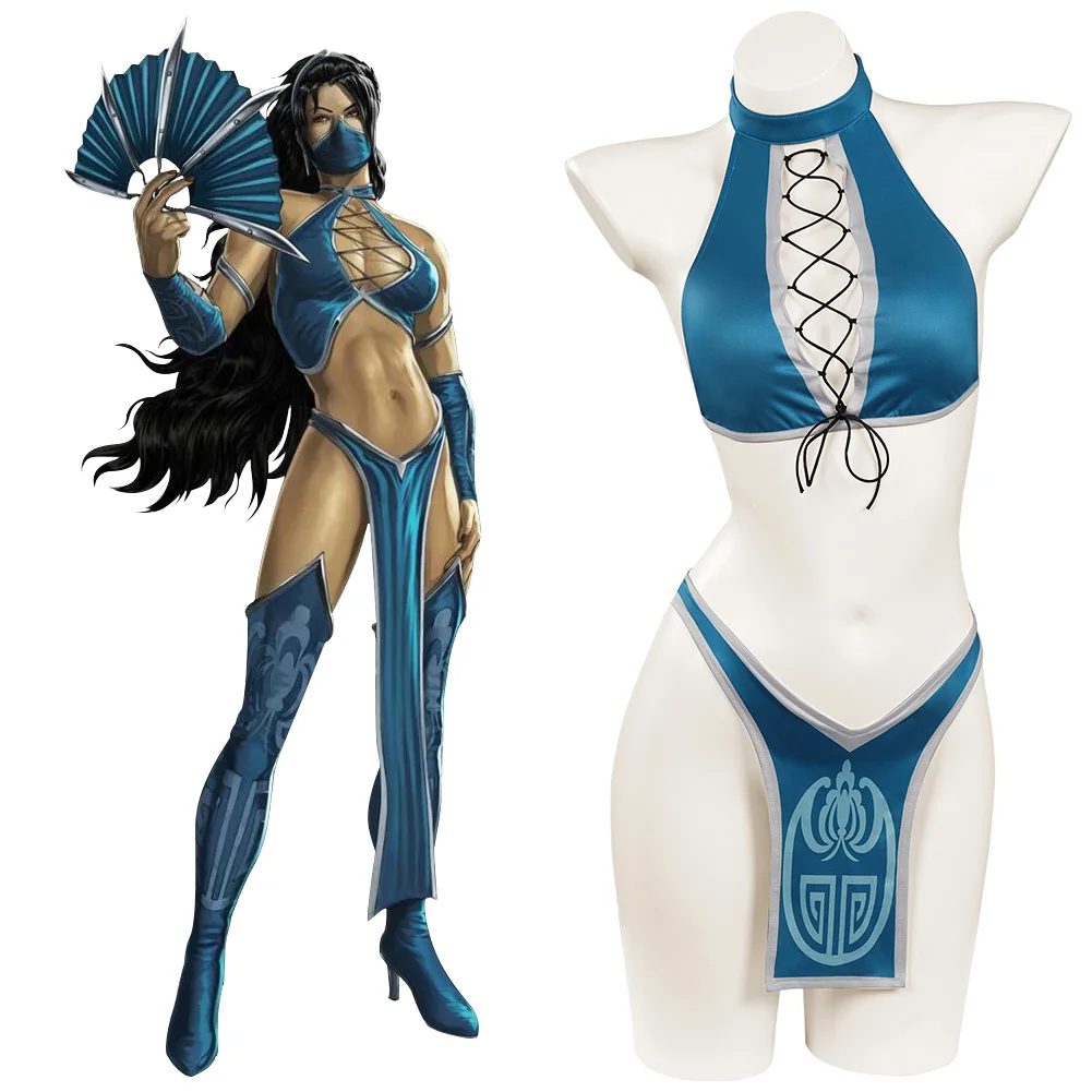 Mortal Cos Kombat Kitada Bikini Swimsuit Cosplay Costume Adult Women Sexy Bikini Top Swimwear Outfits Halloween Carnival Suit