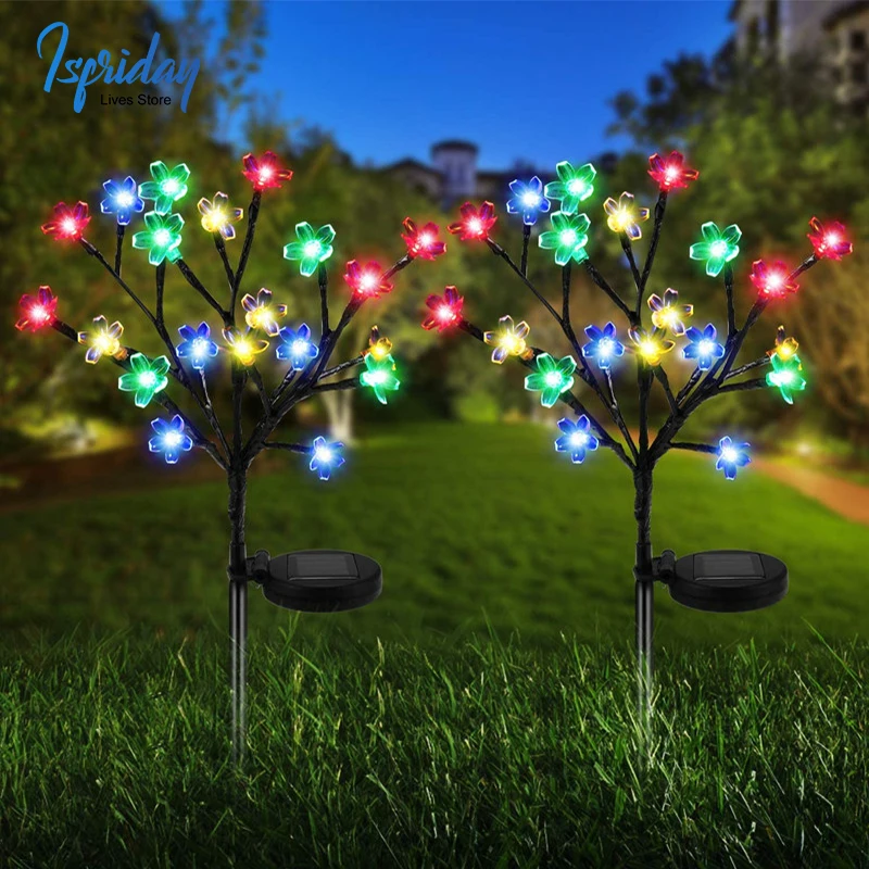 

Solar Fairy Garden Light Colorful Cherry Blossoms Solar Decorative Flower Landscape Lamps for Home Garden Park Fence