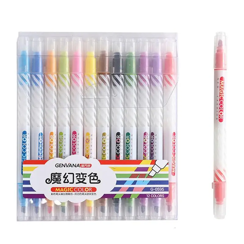 

Dual Tip Art Markers 12 Color Outline Color Changing Marker With Dual Tips Assorted Colors Changing Pen Set For Kids Diary